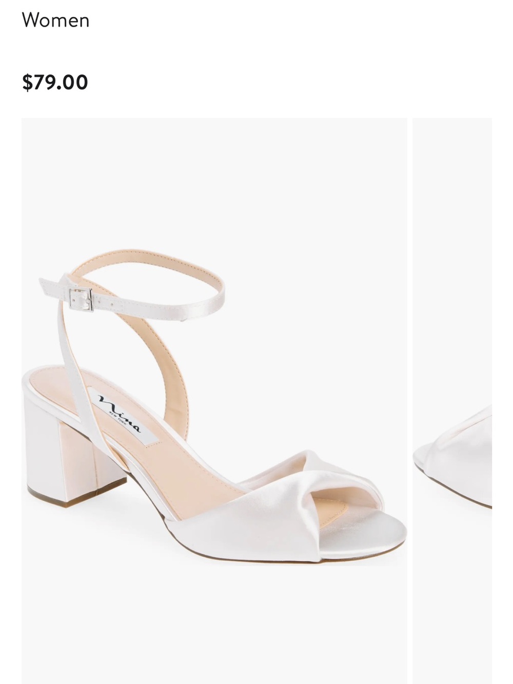Nina Nigella Ivory Satin Block Heel Ankle-Strap Sandal